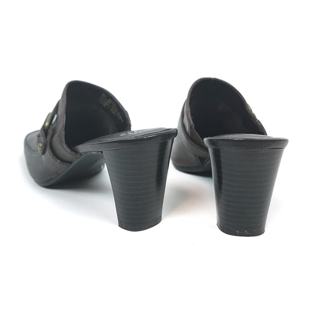 Studio Works Sparky Brown Leather Square‎ Toe Buckle Mule Heels Womens 7.5M - Picture 4 of 6